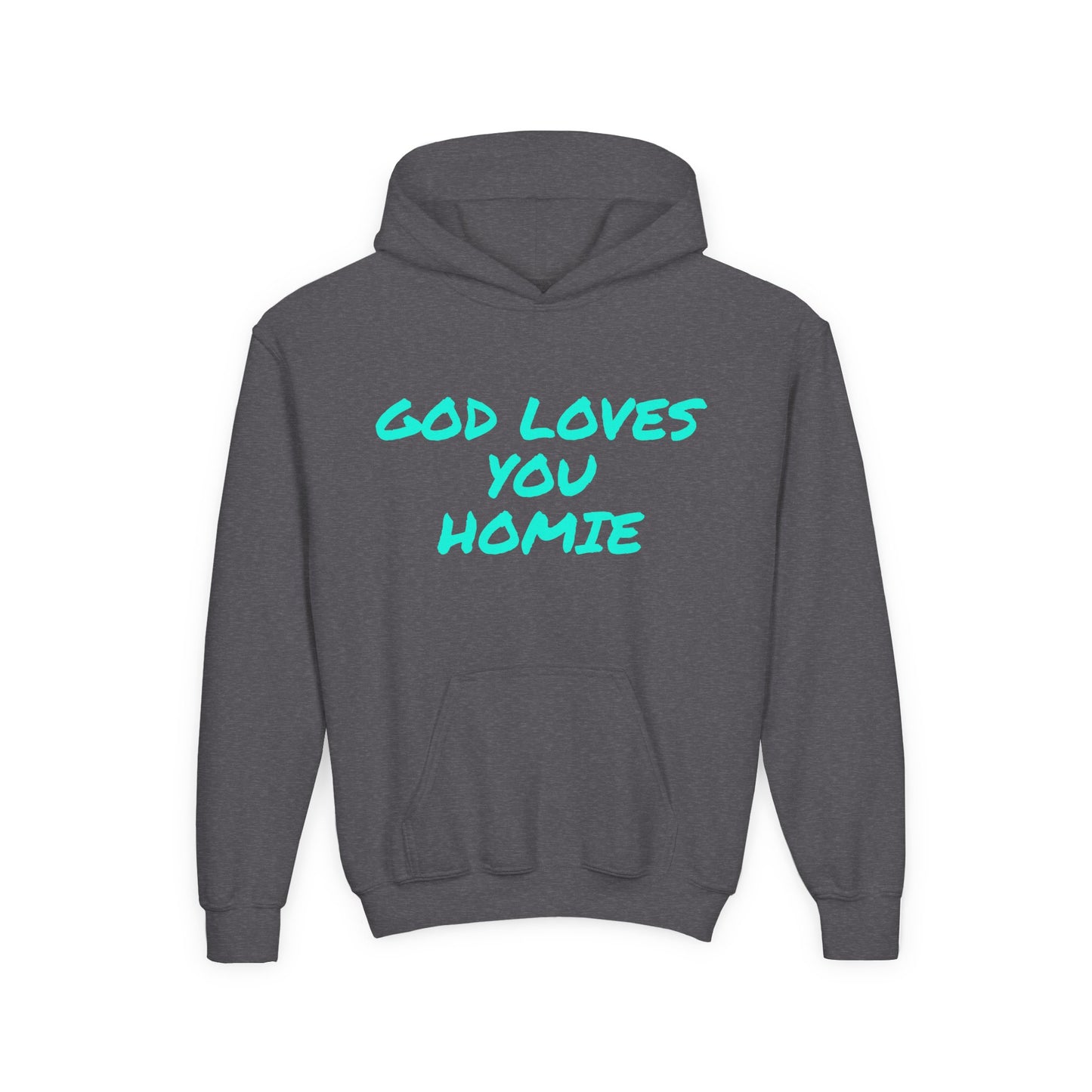 Youth Hoodie: 'God Loves You Homie' Inspirational Sweatshirt, Motivational Gift for Teens, Cozy Casual Wear, Perfect for Any Occasion