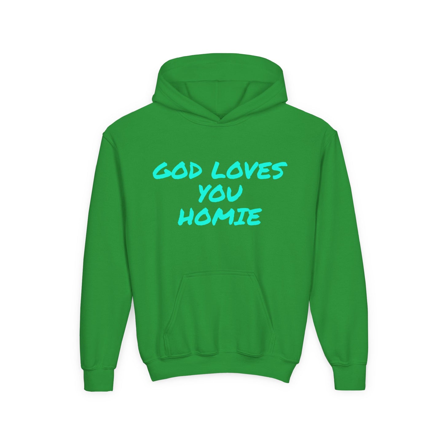 Youth Hoodie: 'God Loves You Homie' Inspirational Sweatshirt, Motivational Gift for Teens, Cozy Casual Wear, Perfect for Any Occasion