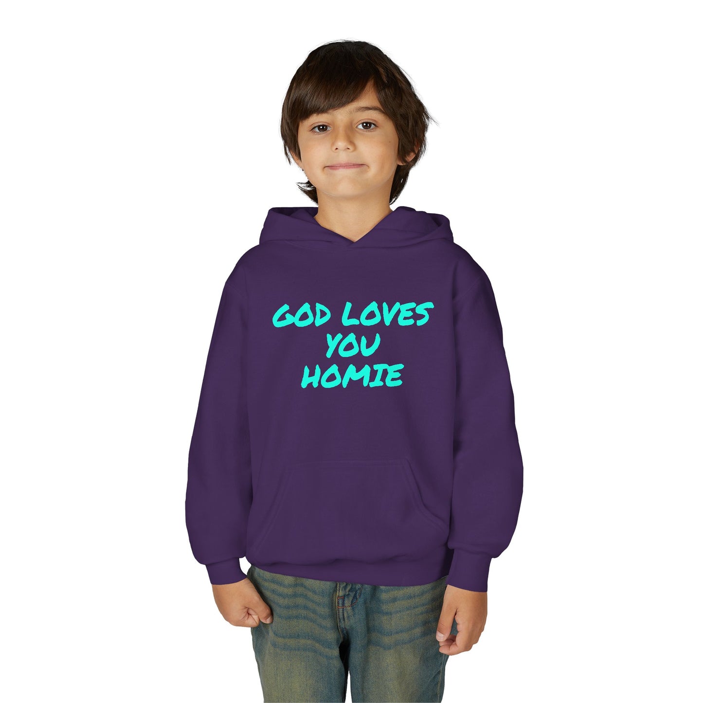 Youth Hoodie: 'God Loves You Homie' Inspirational Sweatshirt, Motivational Gift for Teens, Cozy Casual Wear, Perfect for Any Occasion