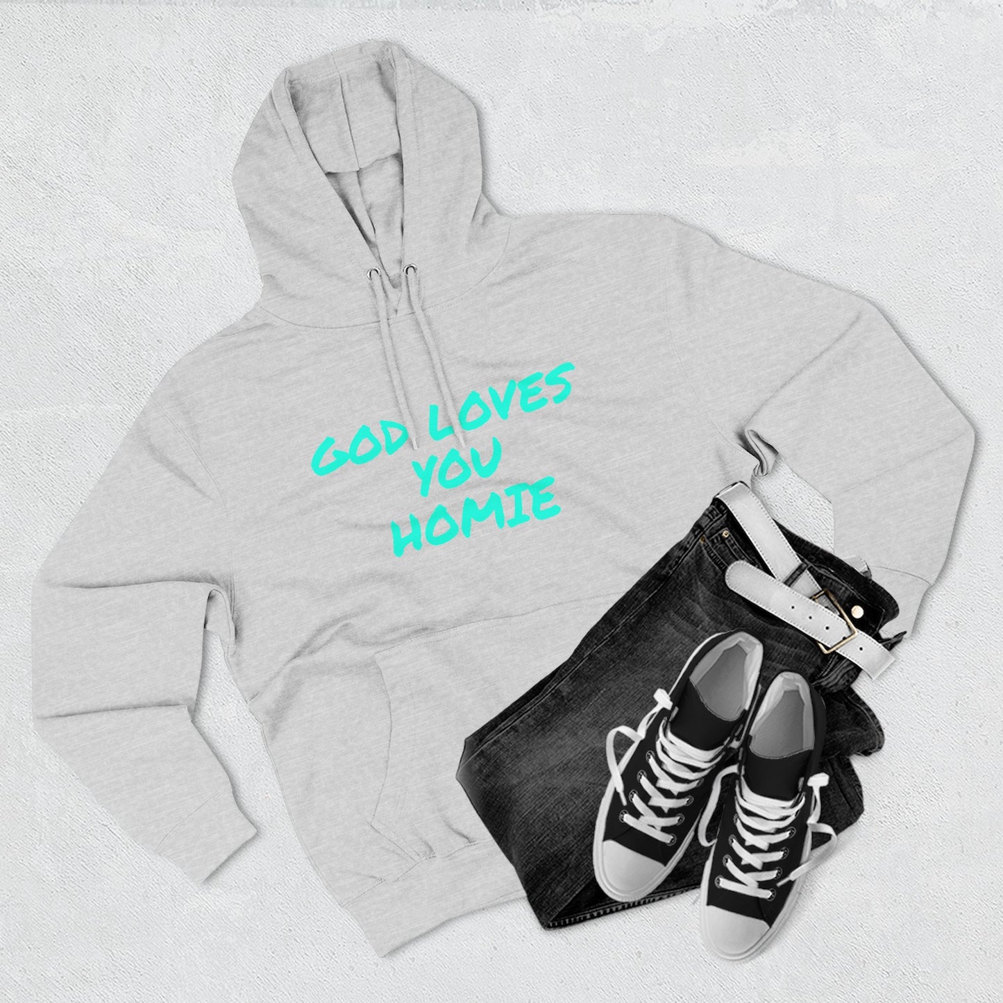 God Loves You Homie Fleece Hoodie, Motivational Sweatshirt, Spiritual Gift, Streetwear, Cozy Loungewear, Faith-Inspired Apparel