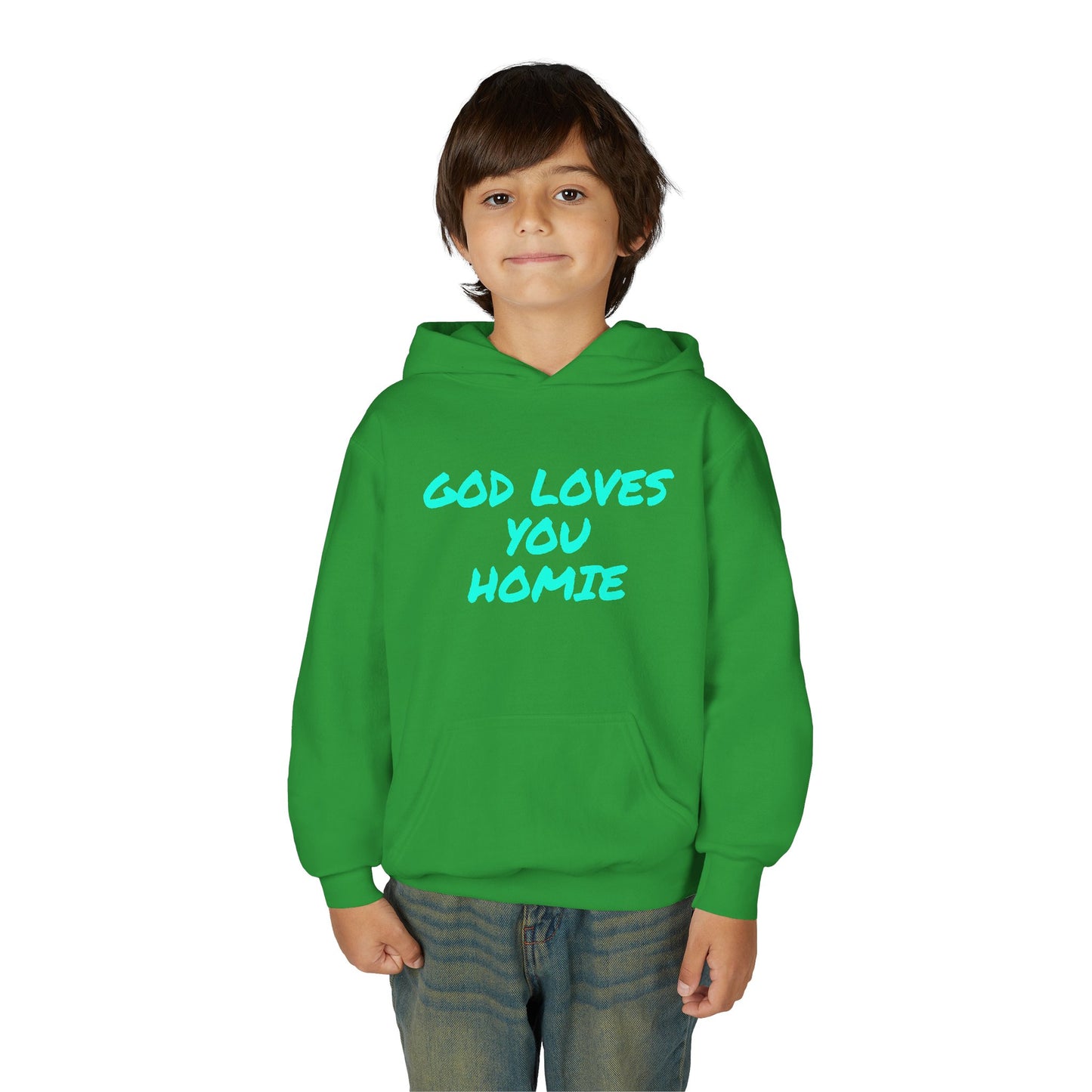Youth Hoodie: 'God Loves You Homie' Inspirational Sweatshirt, Motivational Gift for Teens, Cozy Casual Wear, Perfect for Any Occasion