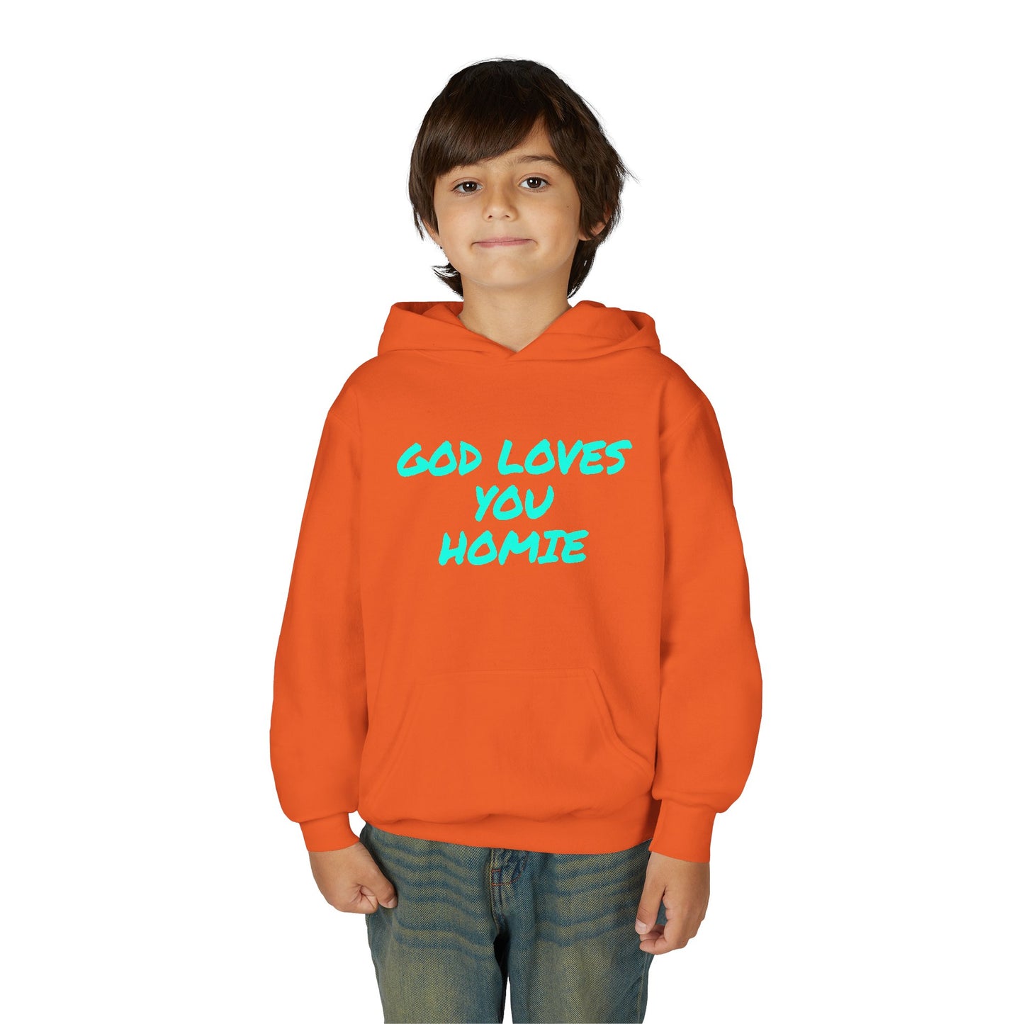 Youth Hoodie: 'God Loves You Homie' Inspirational Sweatshirt, Motivational Gift for Teens, Cozy Casual Wear, Perfect for Any Occasion