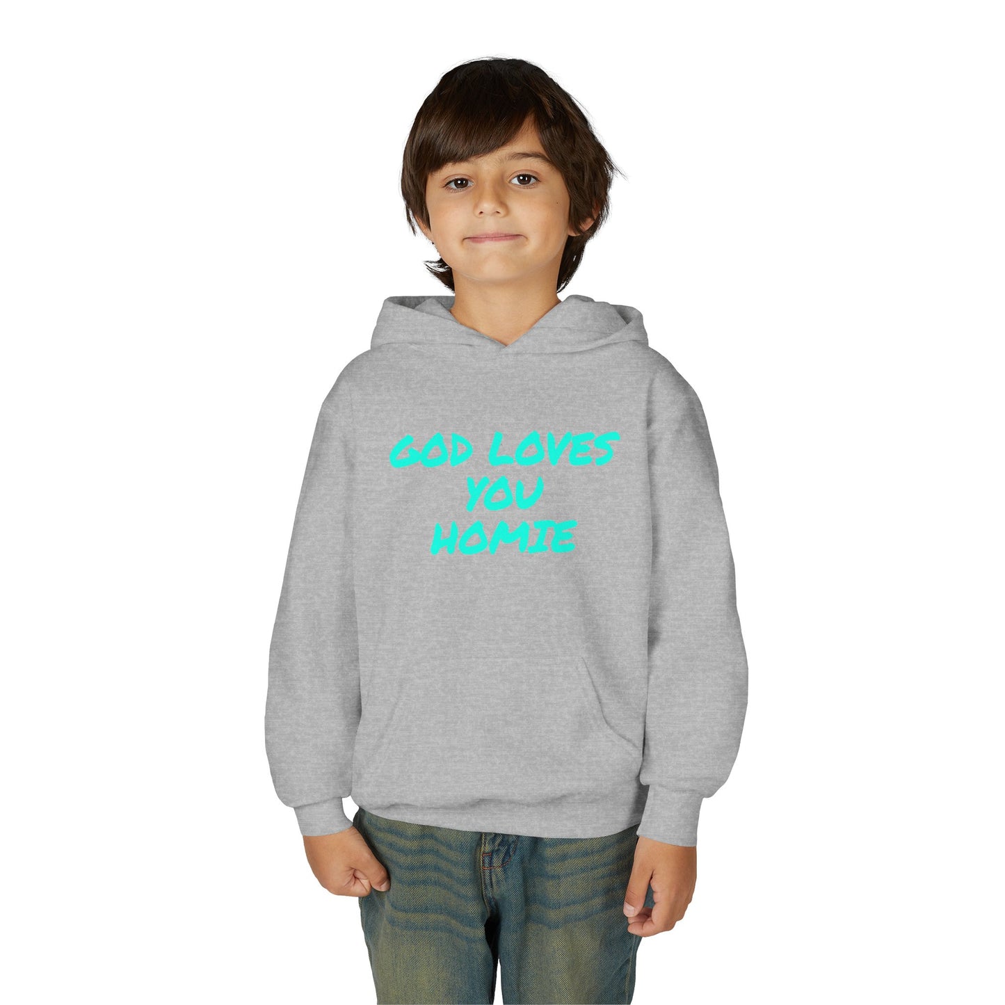 Youth Hoodie: 'God Loves You Homie' Inspirational Sweatshirt, Motivational Gift for Teens, Cozy Casual Wear, Perfect for Any Occasion