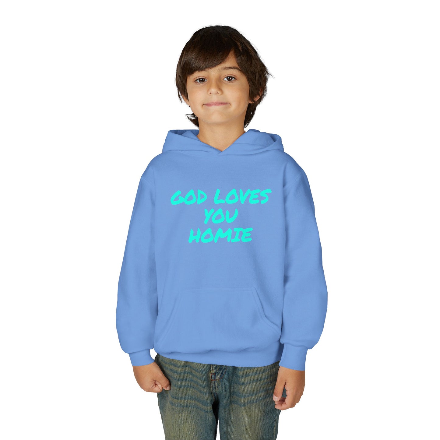 Youth Hoodie: 'God Loves You Homie' Inspirational Sweatshirt, Motivational Gift for Teens, Cozy Casual Wear, Perfect for Any Occasion