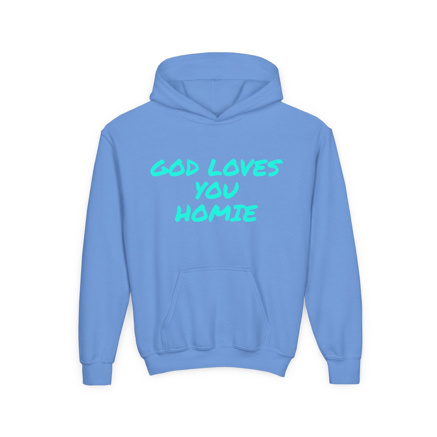 Youth Hoodie: 'God Loves You Homie' Inspirational Sweatshirt, Motivational Gift for Teens, Cozy Casual Wear, Perfect for Any Occasion