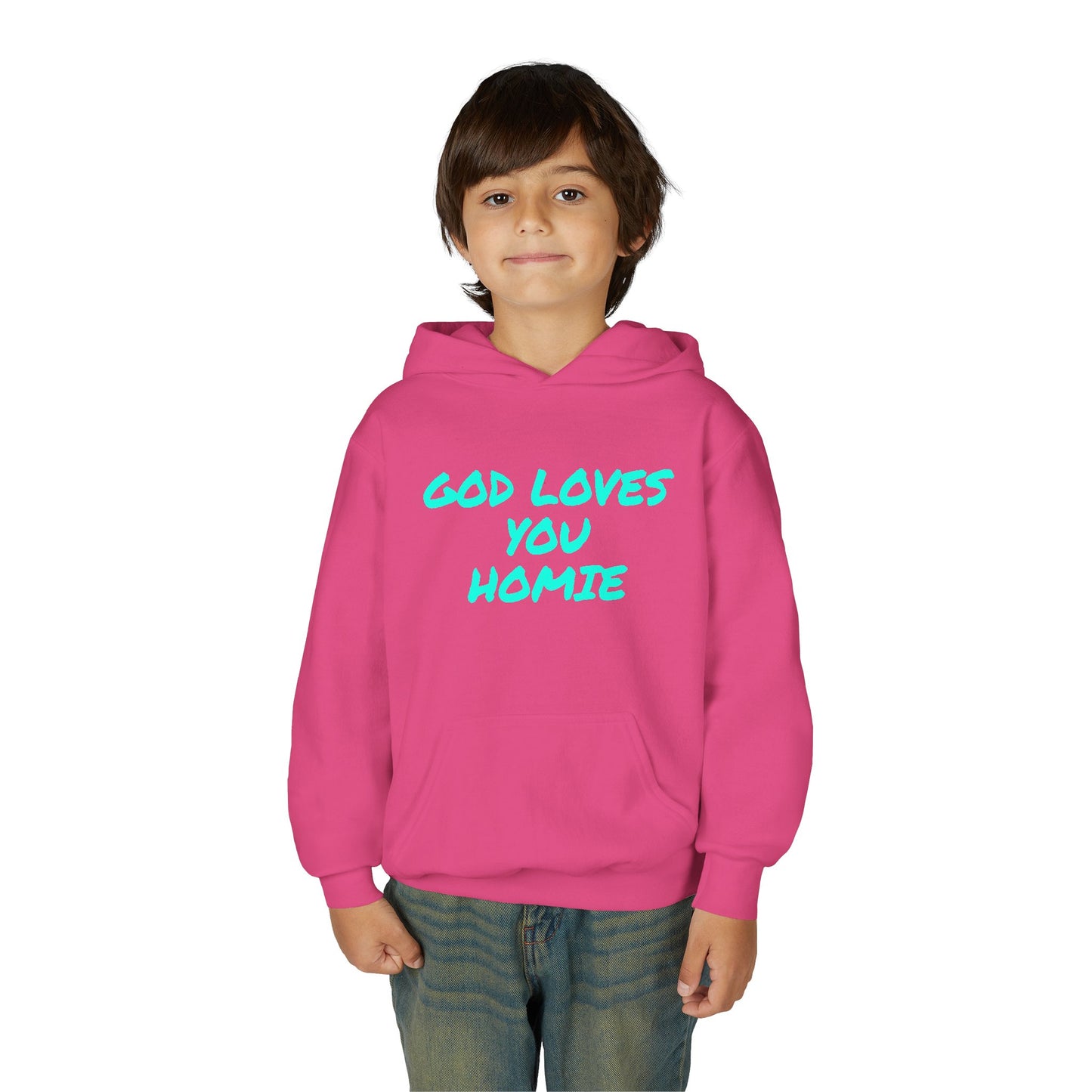 Youth Hoodie: 'God Loves You Homie' Inspirational Sweatshirt, Motivational Gift for Teens, Cozy Casual Wear, Perfect for Any Occasion