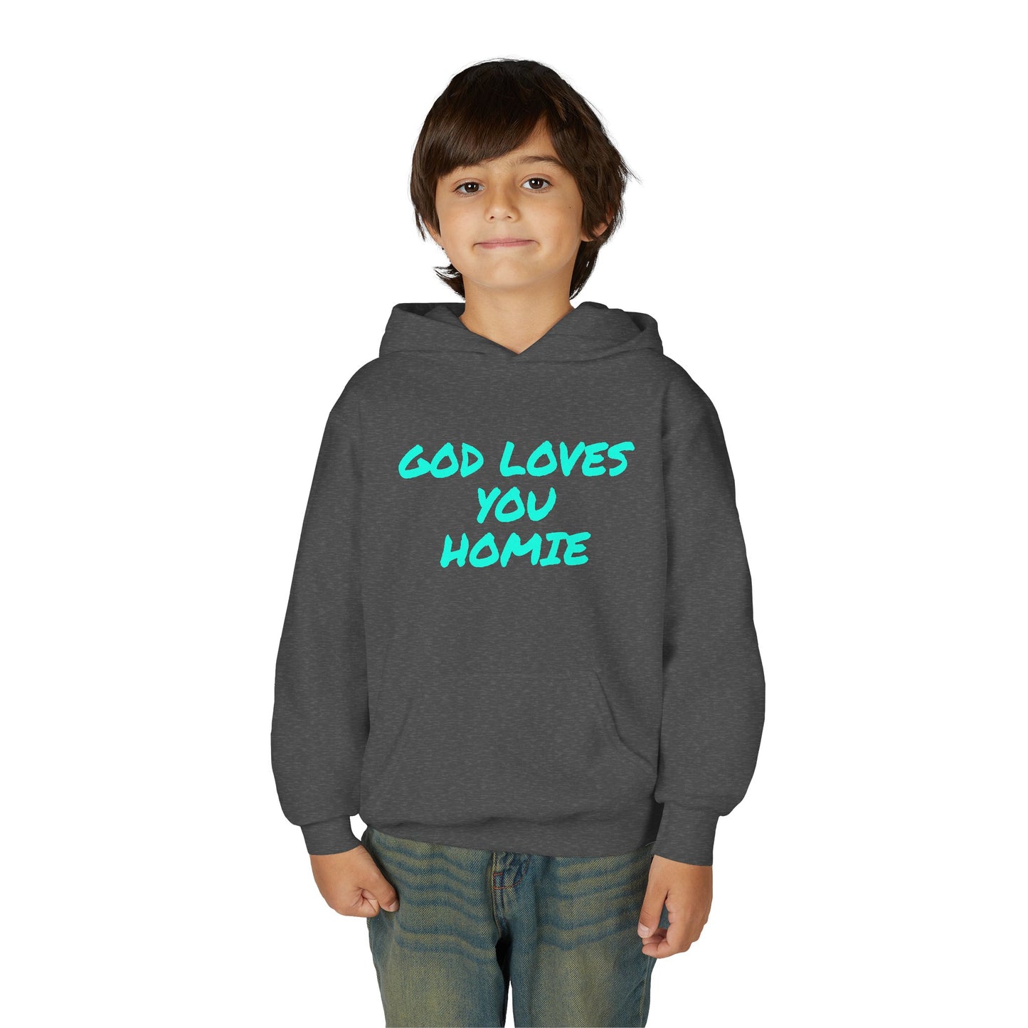 Youth Hoodie: 'God Loves You Homie' Inspirational Sweatshirt, Motivational Gift for Teens, Cozy Casual Wear, Perfect for Any Occasion