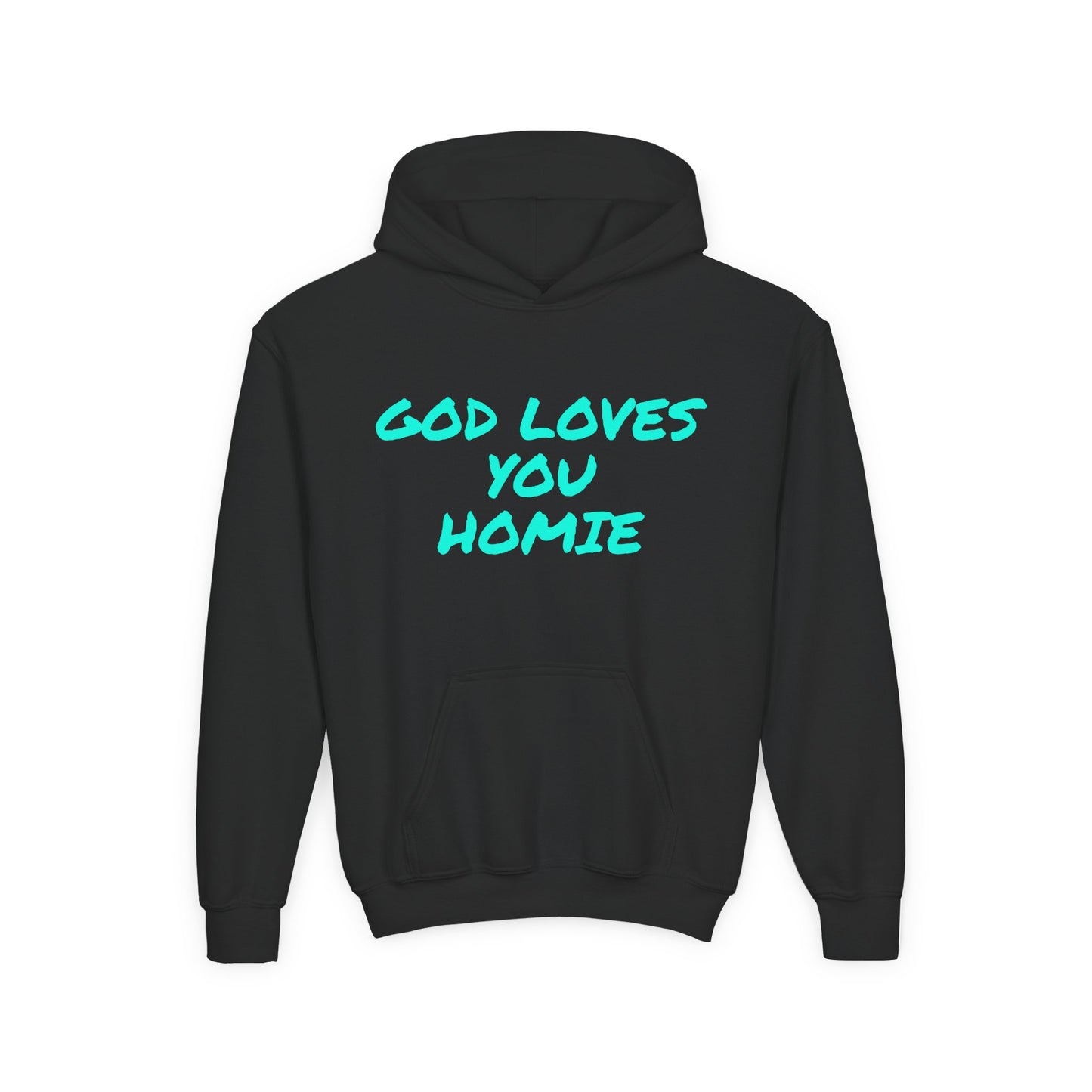 Youth Hoodie: 'God Loves You Homie' Inspirational Sweatshirt, Motivational Gift for Teens, Cozy Casual Wear, Perfect for Any Occasion