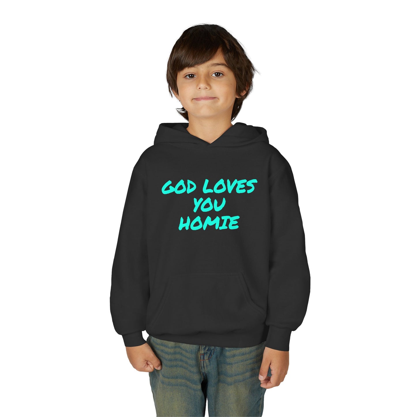 Youth Hoodie: 'God Loves You Homie' Inspirational Sweatshirt, Motivational Gift for Teens, Cozy Casual Wear, Perfect for Any Occasion