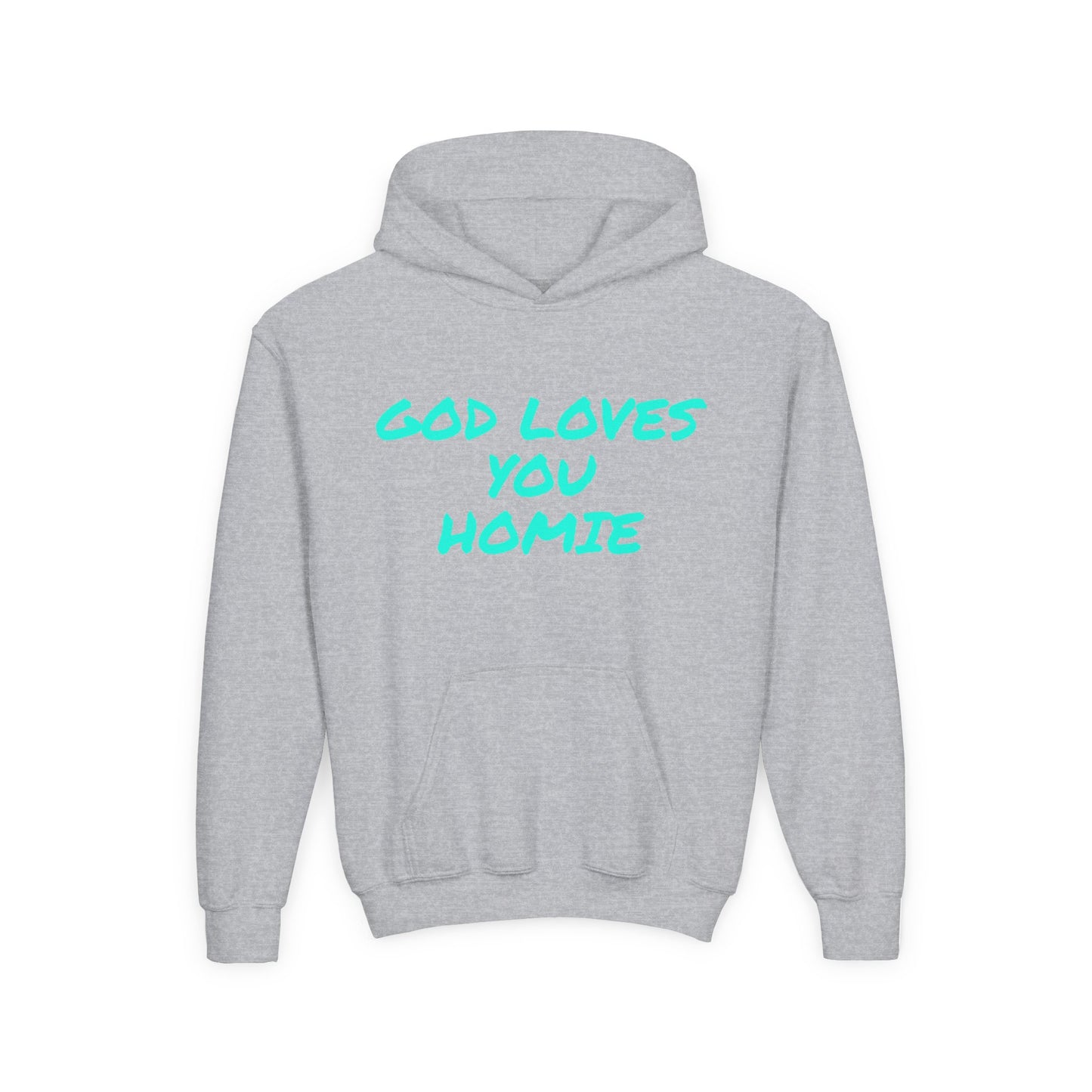 Youth Hoodie: 'God Loves You Homie' Inspirational Sweatshirt, Motivational Gift for Teens, Cozy Casual Wear, Perfect for Any Occasion