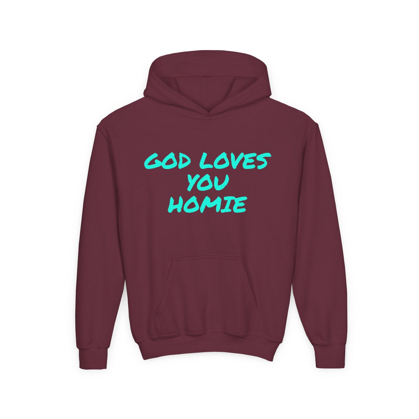 Youth Hoodie: 'God Loves You Homie' Inspirational Sweatshirt, Motivational Gift for Teens, Cozy Casual Wear, Perfect for Any Occasion