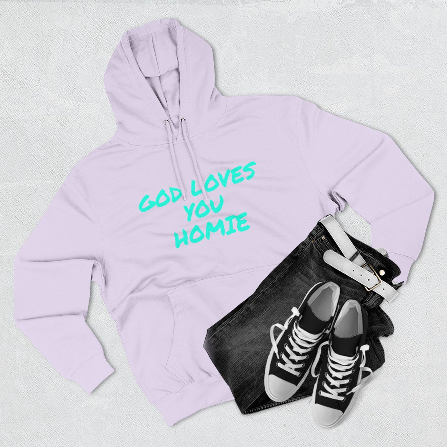 God Loves You Homie Fleece Hoodie, Motivational Sweatshirt, Spiritual Gift, Streetwear, Cozy Loungewear, Faith-Inspired Apparel