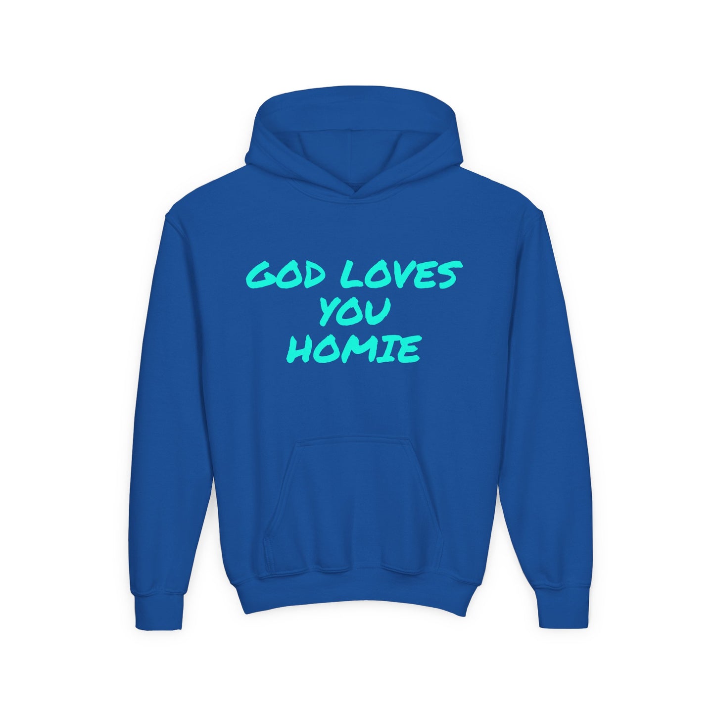 Youth Hoodie: 'God Loves You Homie' Inspirational Sweatshirt, Motivational Gift for Teens, Cozy Casual Wear, Perfect for Any Occasion