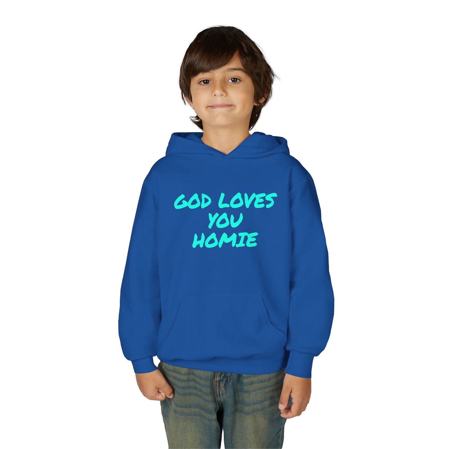 Youth Hoodie: 'God Loves You Homie' Inspirational Sweatshirt, Motivational Gift for Teens, Cozy Casual Wear, Perfect for Any Occasion