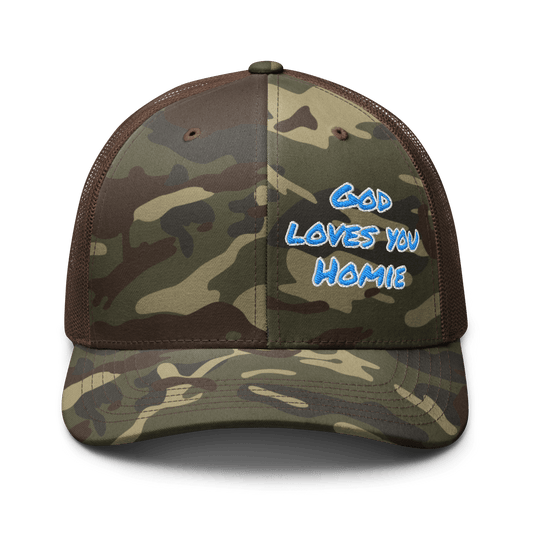 Camouflage trucker hat - God loves you Homie