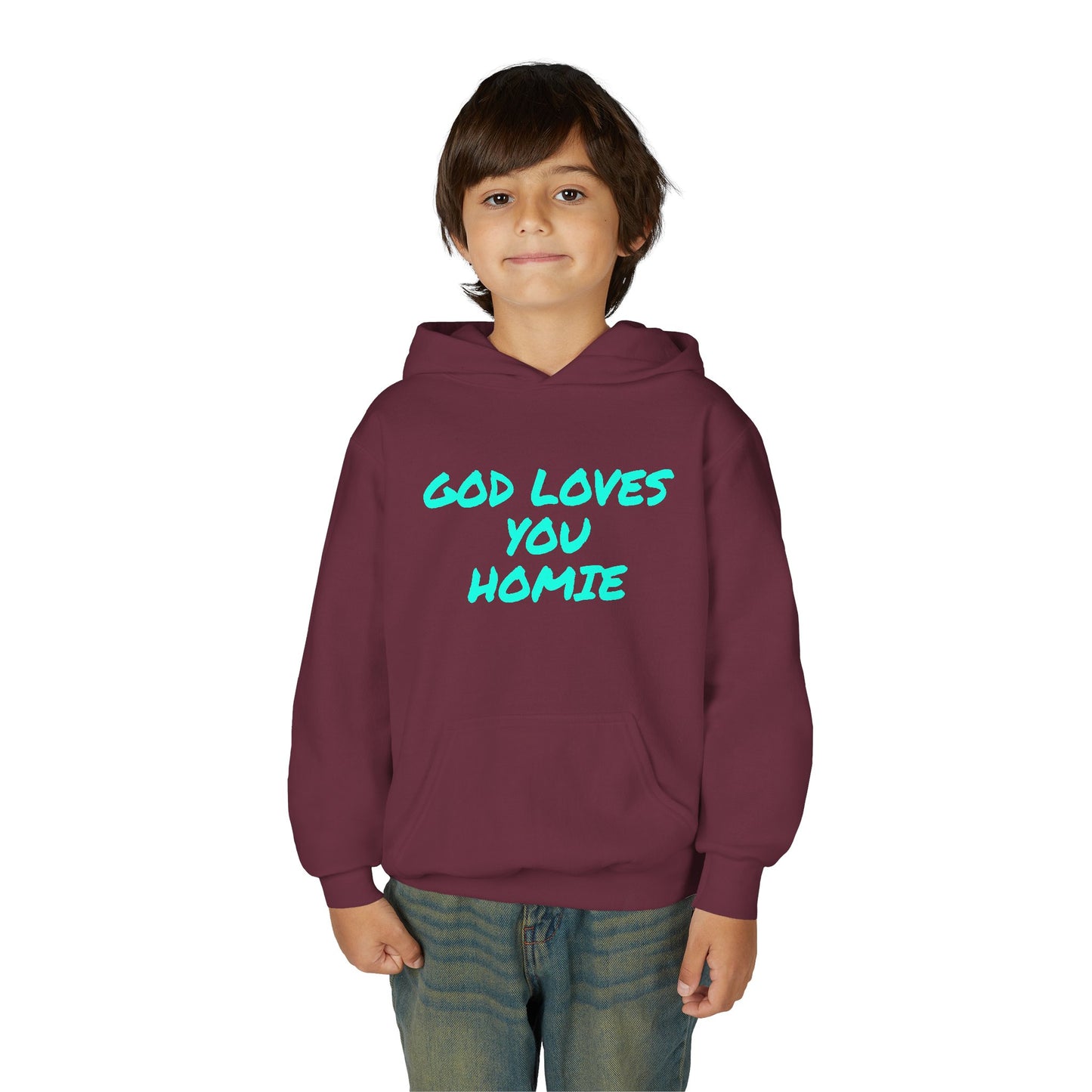 Youth Hoodie: 'God Loves You Homie' Inspirational Sweatshirt, Motivational Gift for Teens, Cozy Casual Wear, Perfect for Any Occasion