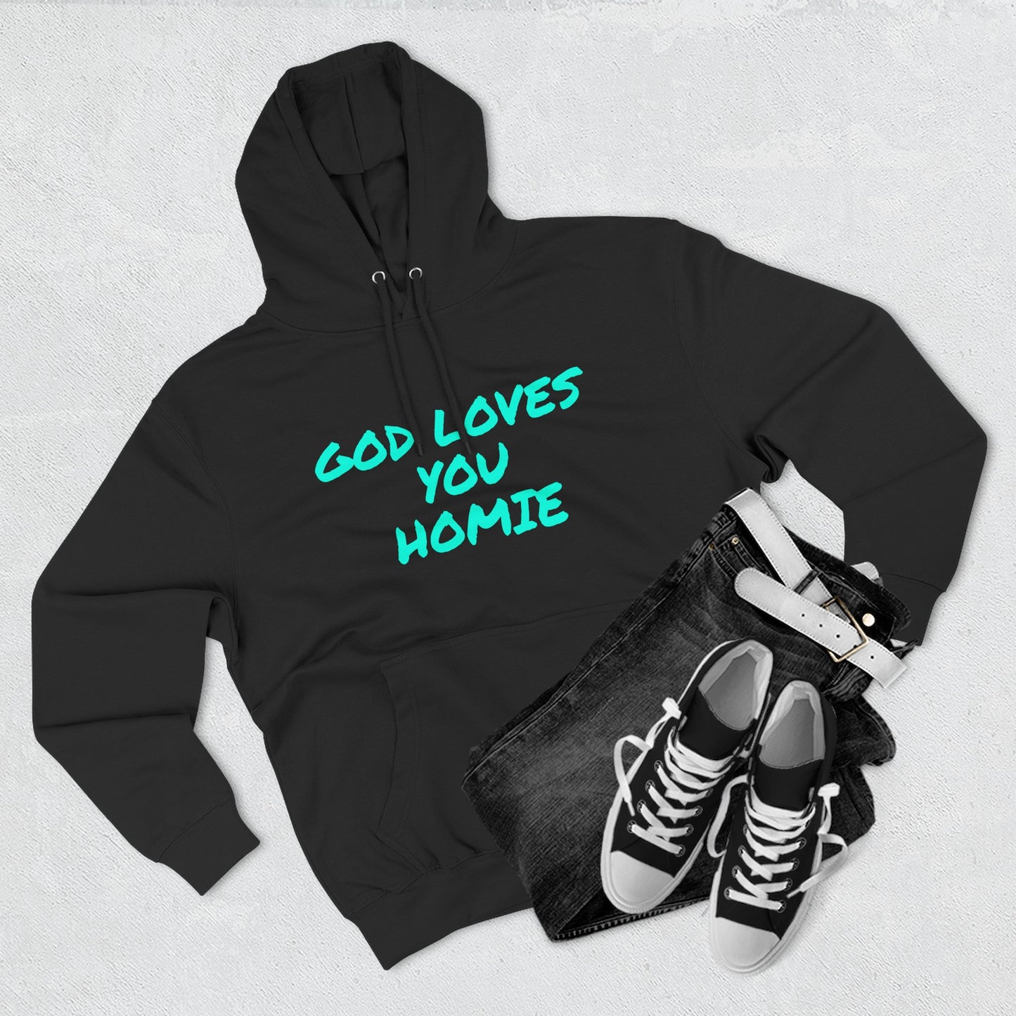 God Loves You Homie Fleece Hoodie, Motivational Sweatshirt, Spiritual Gift, Streetwear, Cozy Loungewear, Faith-Inspired Apparel