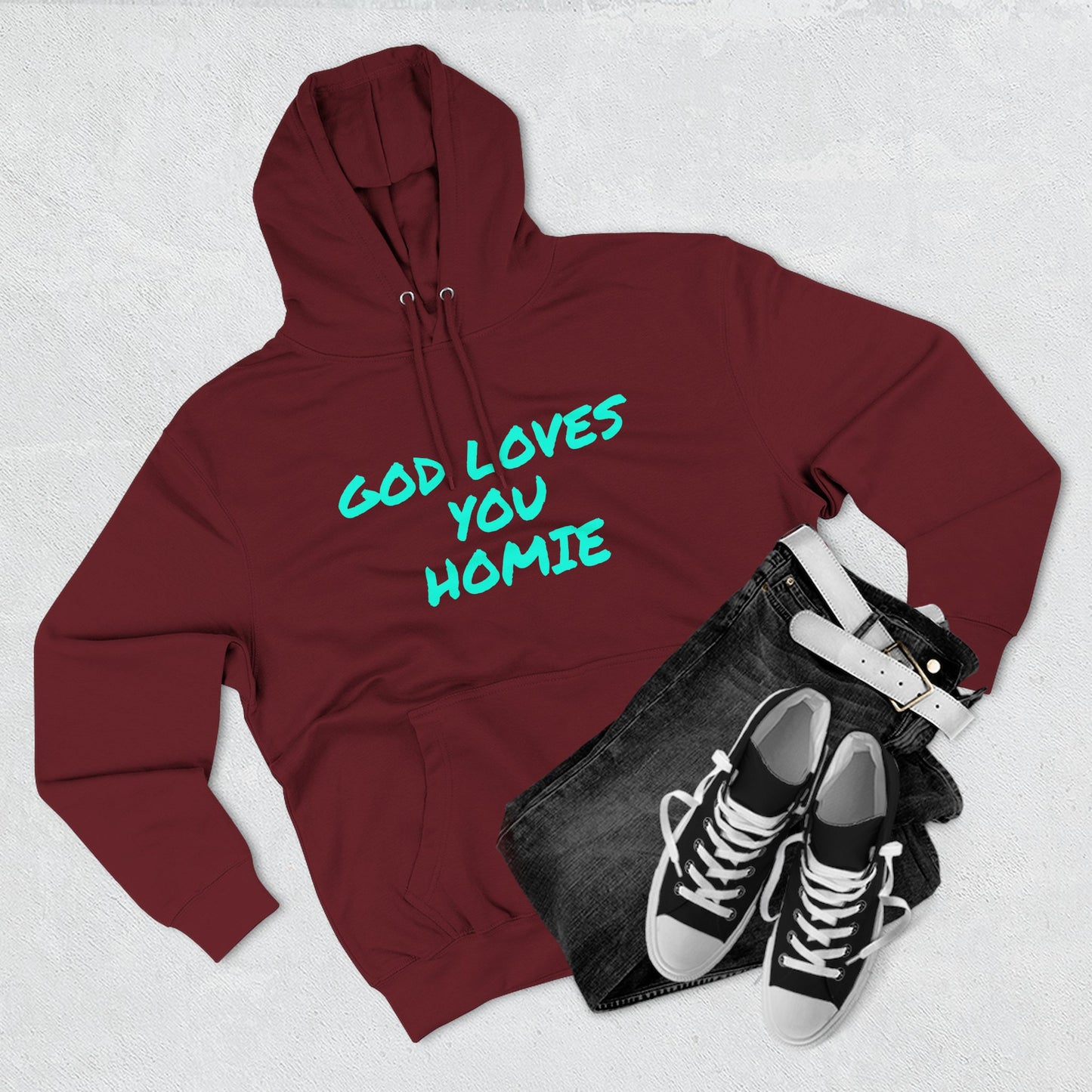 God Loves You Homie Fleece Hoodie, Motivational Sweatshirt, Spiritual Gift, Streetwear, Cozy Loungewear, Faith-Inspired Apparel