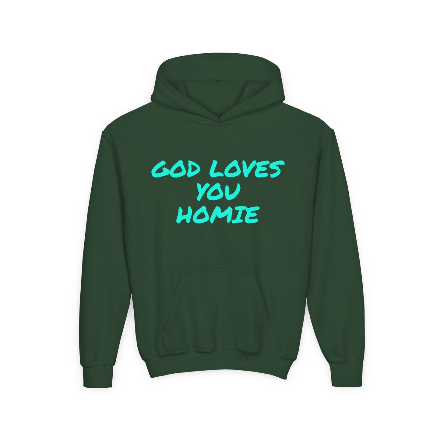 Youth Hoodie: 'God Loves You Homie' Inspirational Sweatshirt, Motivational Gift for Teens, Cozy Casual Wear, Perfect for Any Occasion