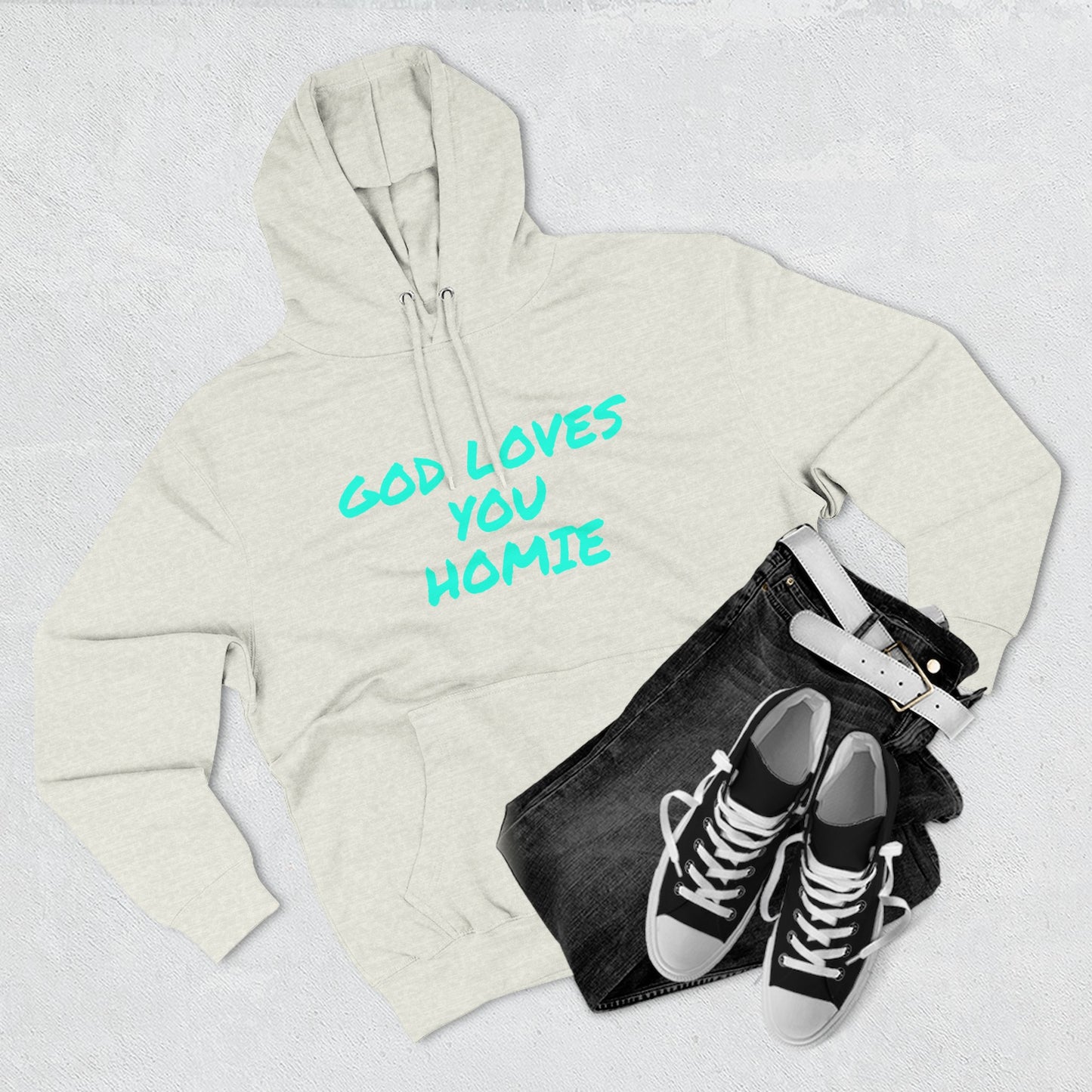 God Loves You Homie Fleece Hoodie, Motivational Sweatshirt, Spiritual Gift, Streetwear, Cozy Loungewear, Faith-Inspired Apparel