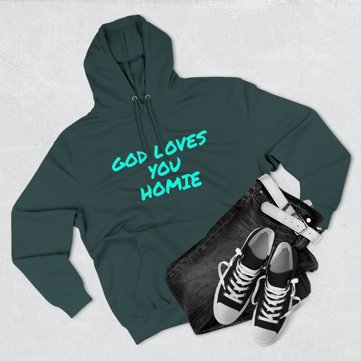 God Loves You Homie Fleece Hoodie, Motivational Sweatshirt, Spiritual Gift, Streetwear, Cozy Loungewear, Faith-Inspired Apparel