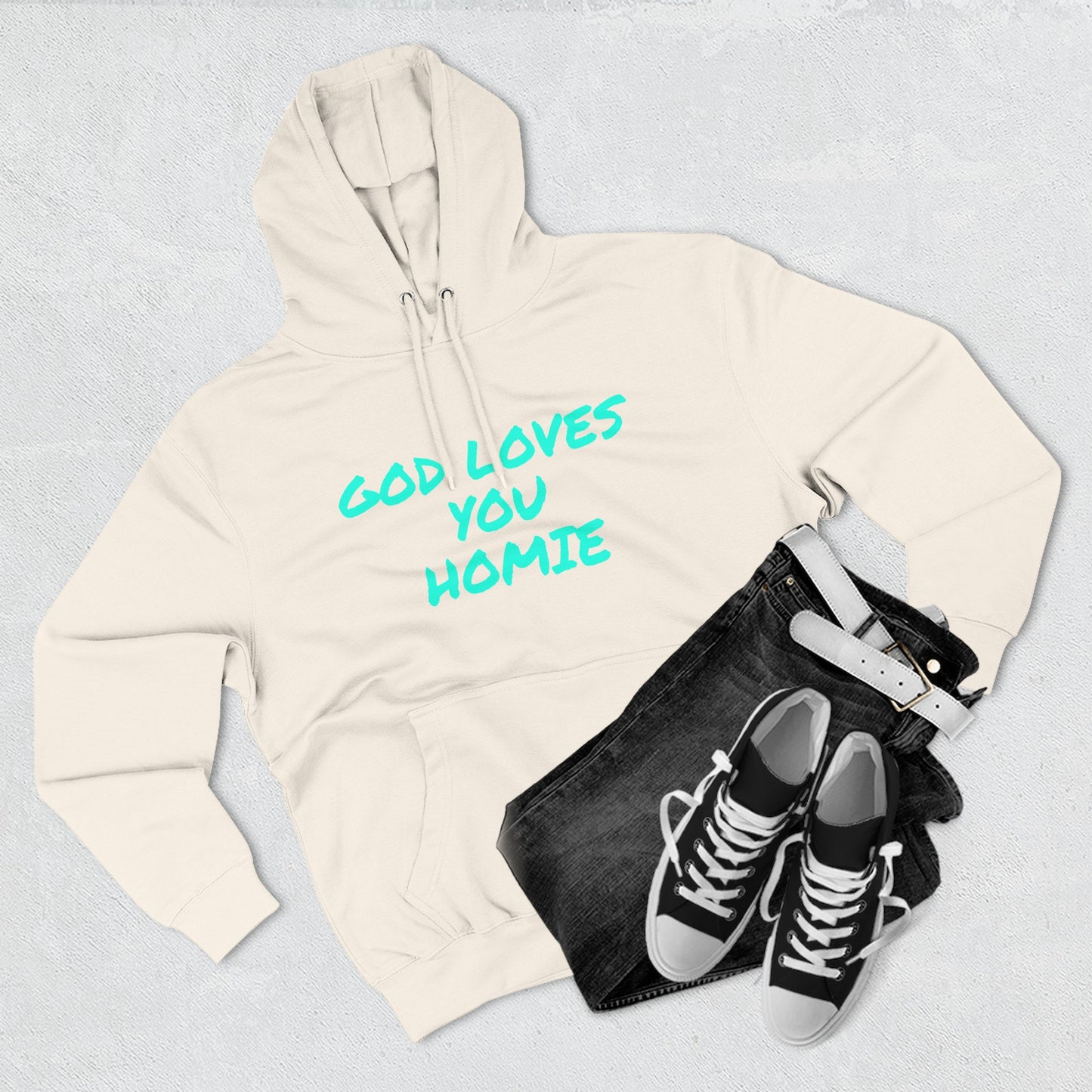 God Loves You Homie Fleece Hoodie, Motivational Sweatshirt, Spiritual Gift, Streetwear, Cozy Loungewear, Faith-Inspired Apparel