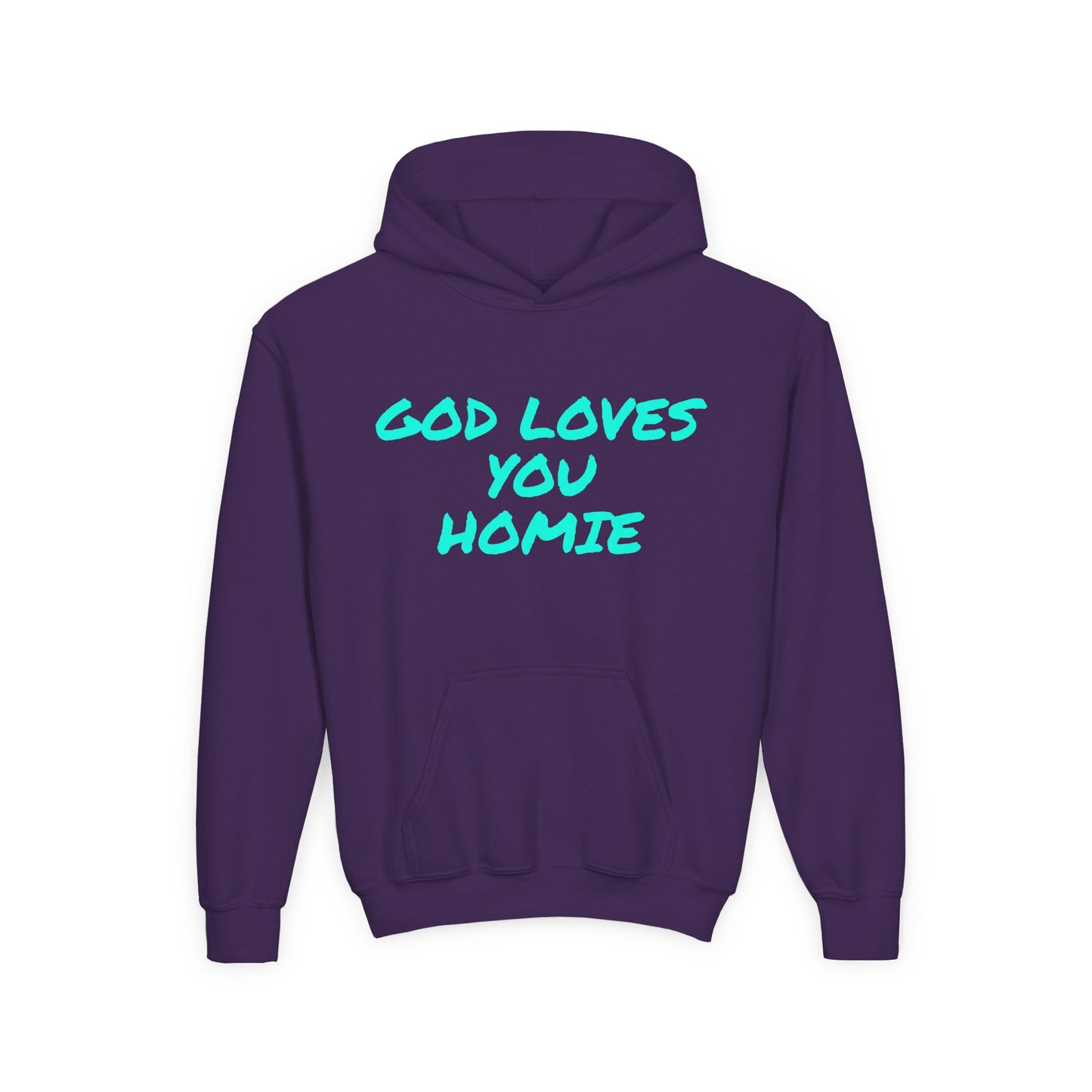 Youth Hoodie: 'God Loves You Homie' Inspirational Sweatshirt, Motivational Gift for Teens, Cozy Casual Wear, Perfect for Any Occasion