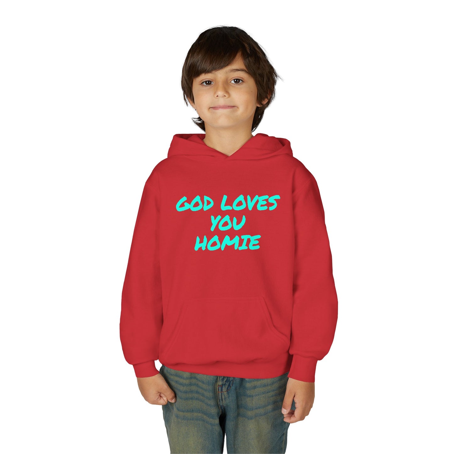 Youth Hoodie: 'God Loves You Homie' Inspirational Sweatshirt, Motivational Gift for Teens, Cozy Casual Wear, Perfect for Any Occasion