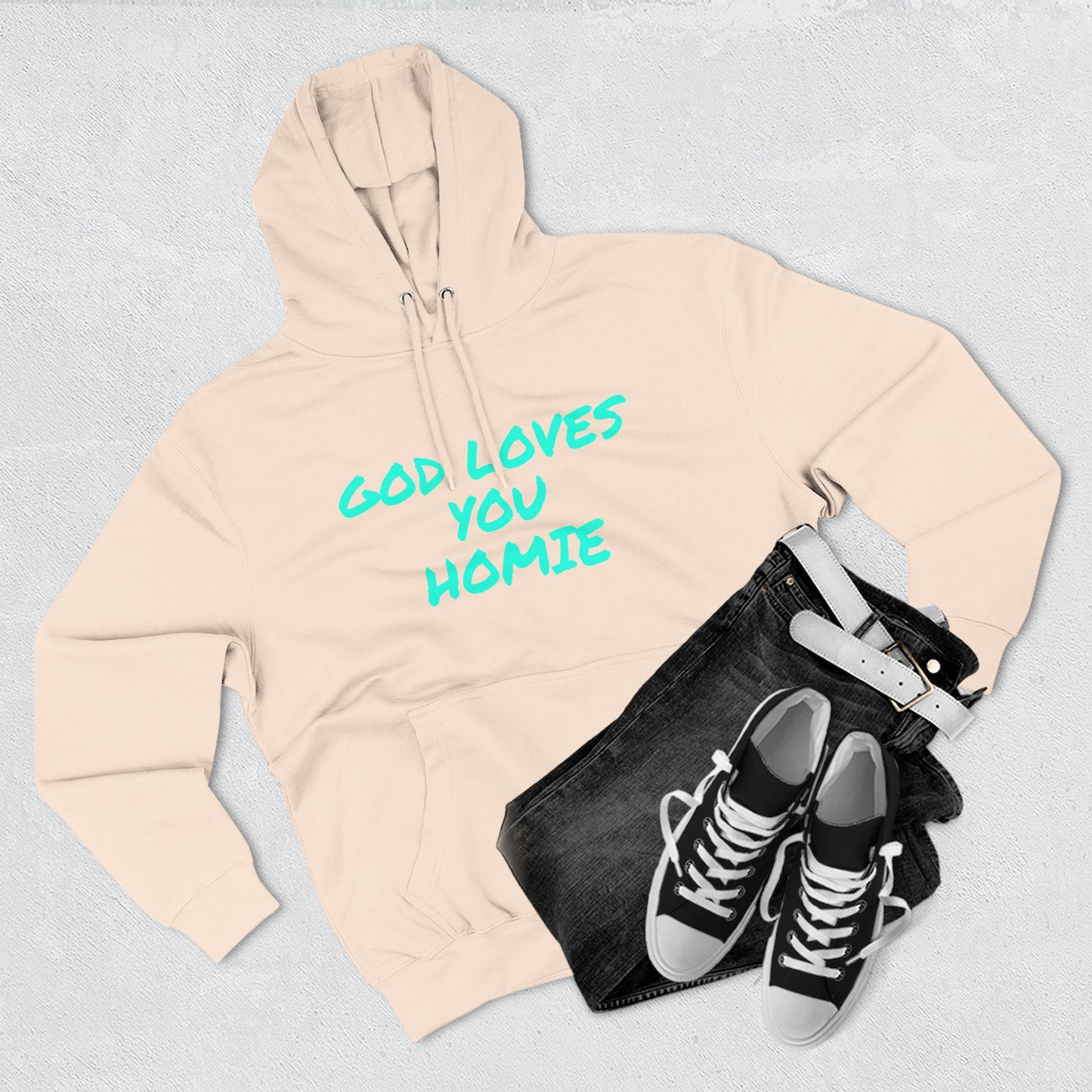 God Loves You Homie Fleece Hoodie, Motivational Sweatshirt, Spiritual Gift, Streetwear, Cozy Loungewear, Faith-Inspired Apparel