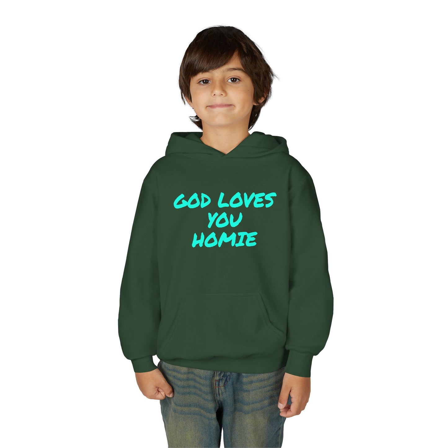 Youth Hoodie: 'God Loves You Homie' Inspirational Sweatshirt, Motivational Gift for Teens, Cozy Casual Wear, Perfect for Any Occasion